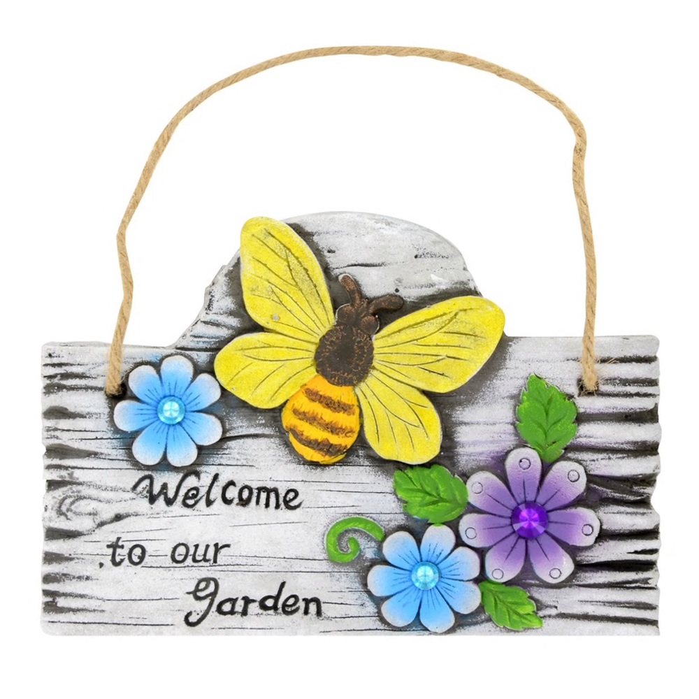 Hanging Plaque Welcome to Our Garden Butterfly